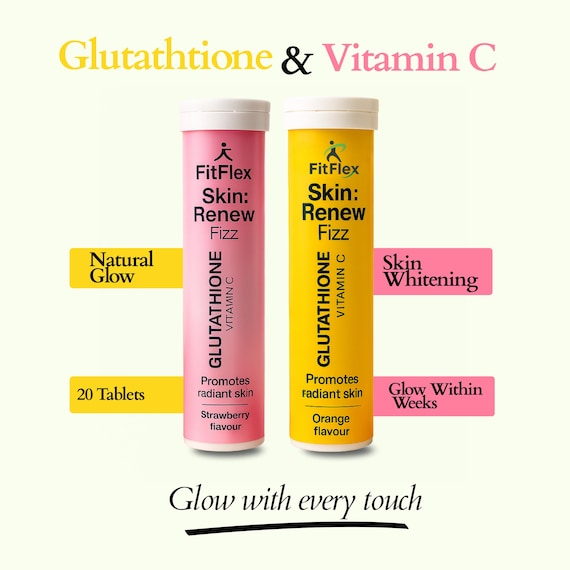 L-glutathione 500mg & Vitamin C 500mg - Fizz Tablets – Skin Glow up Supplement - 20 Count