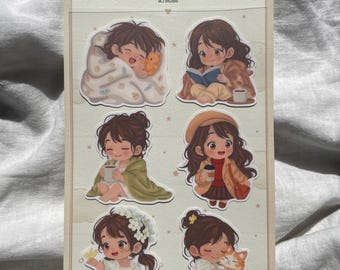 Hoja de pegatinas "Días acogedores" / Pegatinas kawaii para chicas / Decoración para agenda, portátil y diario