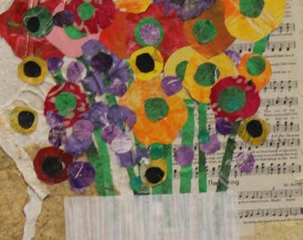 Mixed Media Collage - "Mixed Bouquet and Music"