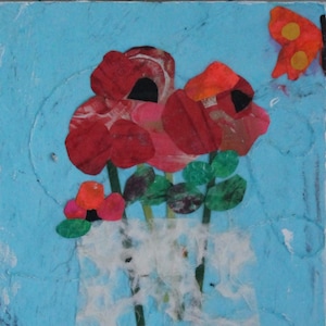 Mixed Media Collage - &quot;Poppies and a Butterfly&quot;