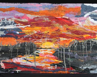 Mixed Media Collage - "Abstract Sunset"