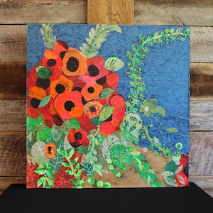 Mixed Media Collage - &quot;Poppies and Vines&quot;