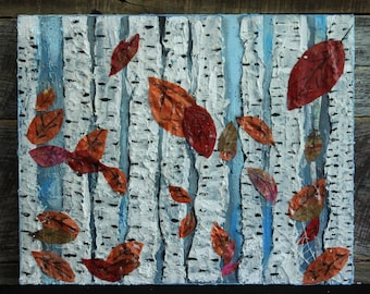 Mixed Media Collage - "Drifting Leaves"