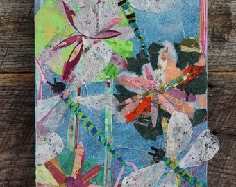 Mixed Media Collage - "Cluster of Dragonflies"