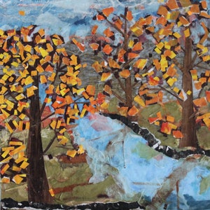 Mixed Media Collage - &quot;Maples by the Lake&quot;