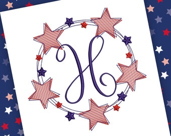 July 4th Star Circle Frame - Machine Embroidery Design - 4th of July Embroidery for Machine Embroidery | All Things Applique