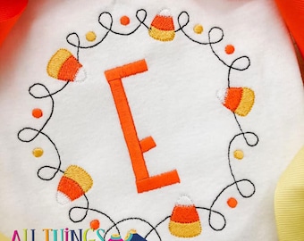 Candy Corn Halloween Embroidery Monogram Frame - Machine Embroidery Design - by All Things Applique