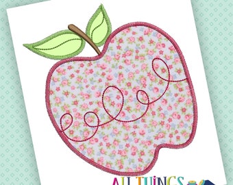 Back to School Apple Doodle Machine Embroidery Applique Design in Zig Zag Stitch by All Things Applique - Apple Orchard Picking Design