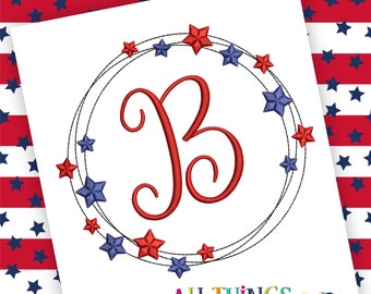 Star Patriotic Embroidery Frame 2 - Machine Embroidery Design - 4th of July Circle Frame with Stars - by All Things Applique