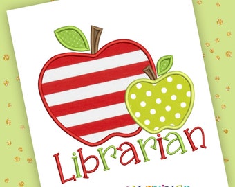 Back to School Applique Design for Machine Embroidery - Two Apples Applique in Satin Stitch - Machine Embroidery Digitized Design
