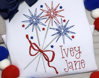 Sparkler Bouquet Embroidery Design for 4th of July, Memorial Day, Labor Day, Birthday by All Things Applique