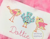 Flighty Bird Trio - BEAN Stitch - 3 Sizes ( 1129) - Spring Applique Design - INSTANT DOWNLOAD
