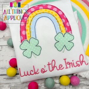 St. Patrick&#39;s Day Bohne Stitch Applikation Design - Kleeblatt Regenbogen Design von All Things Applikation - 4 Größen - Instant Download