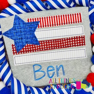 Juli 4 Juli Flagge Applikation Design für Maschinenstickerei - Bean Stitch Stickerei Design - Rot Weiß Blau USA - von All Things Applizierte