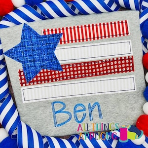 4th of July Flag Applique Design for Machine Embroidery - Bean Stitch Embroidery Design - Red White Blue USA - by All Things Applique