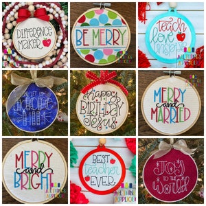 Christmas Ornament Embroidery Design Bundle - 9 In-the-Hoop Machine Embroidery Designs - Teacher, Religious and Be Merry