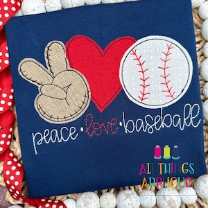Baseball Applique Design - Peace Love Baseball - Machine Embroidery Bean Stitch Applique Design with Instant Download