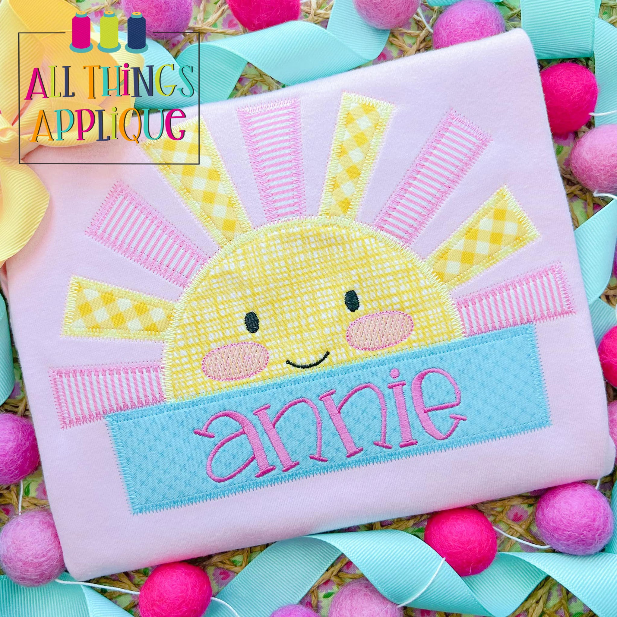 Sun Applique Design With Rays and Name Box for Personalization - Sun ...