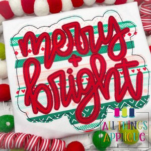 Merry Bright Hand Lettered Cursive Applique Design Double Layer Stacked
