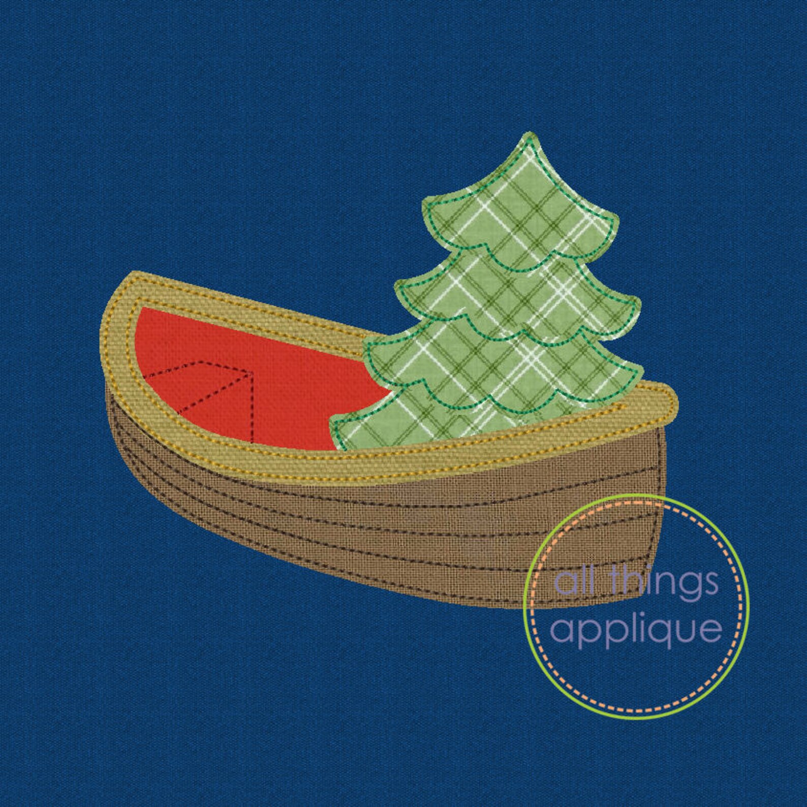 Tree in Row Boat Bean Stitch Applique Design 1029 4 Etsy