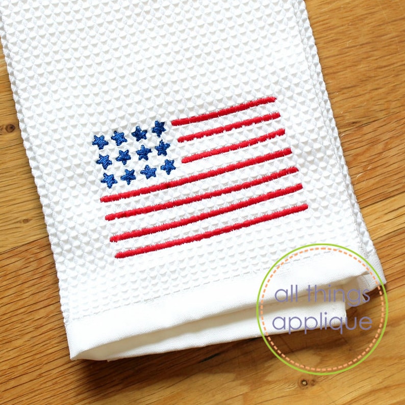 4th of July Flag Embroidery Design File | Independence Day | Memorial Day | All Things Applique | Satin Stitch 4th of July image 1