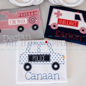 Polizei Auto Feuerwehrauto Krankenwagen Applikation Design Set - Rettungsfahrzeug Applikation - Bean Stitch Applikation Design - All Things Applikation