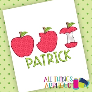 Apple Trio - Apple Bites - Back to School - Apple Picking - Applique Design - Machine Embroidery Design - Back to School - Bean Stitch