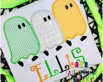 Trick-or-Treating Ghosts Zig Zag Stitch Halloween Applique Design for Machine Embroidery by All Things Applique