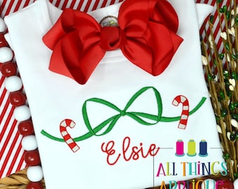 Candy Cane Christmas Bow Embroidery Design for Machine Embroidery - 6 SIzes - Instant Download
