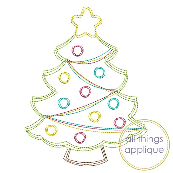 Sketch Christmas Tree Christmas Embroidery Design 1053 4 Sizes Instant Download Christmas Applique Design