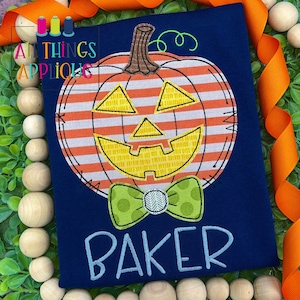 Pumpkin Machine Embroidery Applique Design with Bow for Fall, Halloween, Pumpkin Patch in Bean Stitch by All Things Applique