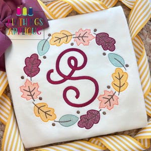 Fall Leaves Monogram Frame Sketch Stitch Machine Embroidery Design for Thanksgiving by All Things Applique