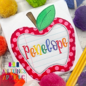 Back to School Apple with Paper - Bean Stitch Machine Embroidery Applique Design - All Things Applique