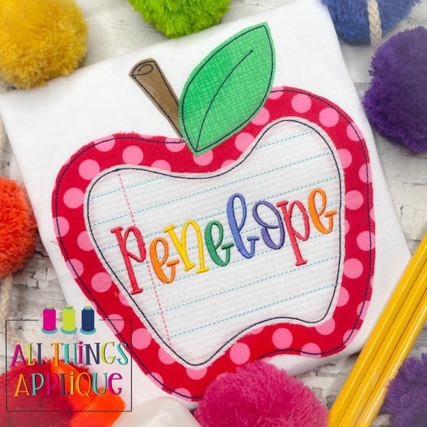 Back to School Apple with Paper - Bean Stitch Machine Embroidery Applique Design - All Things Applique