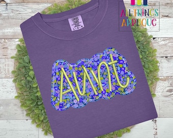 Aunt Hand Lettered Bean Stitch Double Applique Design for Machine Embroidery by All Things Applique