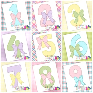 Geburtstag Zahl Applikation Design Set für Maschinenstickerei Zahlen 1 2 3 4 5 6 7 8 9 Bogen Stickdatei Decke Stich Alles Applikation