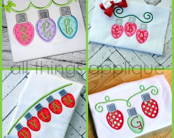 Juego de apliques de luces navideñas - Diseño de apliques de bordado a máquina navideño - DESCARGA INSTANTÁNEA
