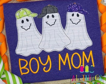 Appliqué Halloween-appliqué - Ghost Trio met baseballcap Bean Stitch Machineborduurwerk appliqué voor Halloween