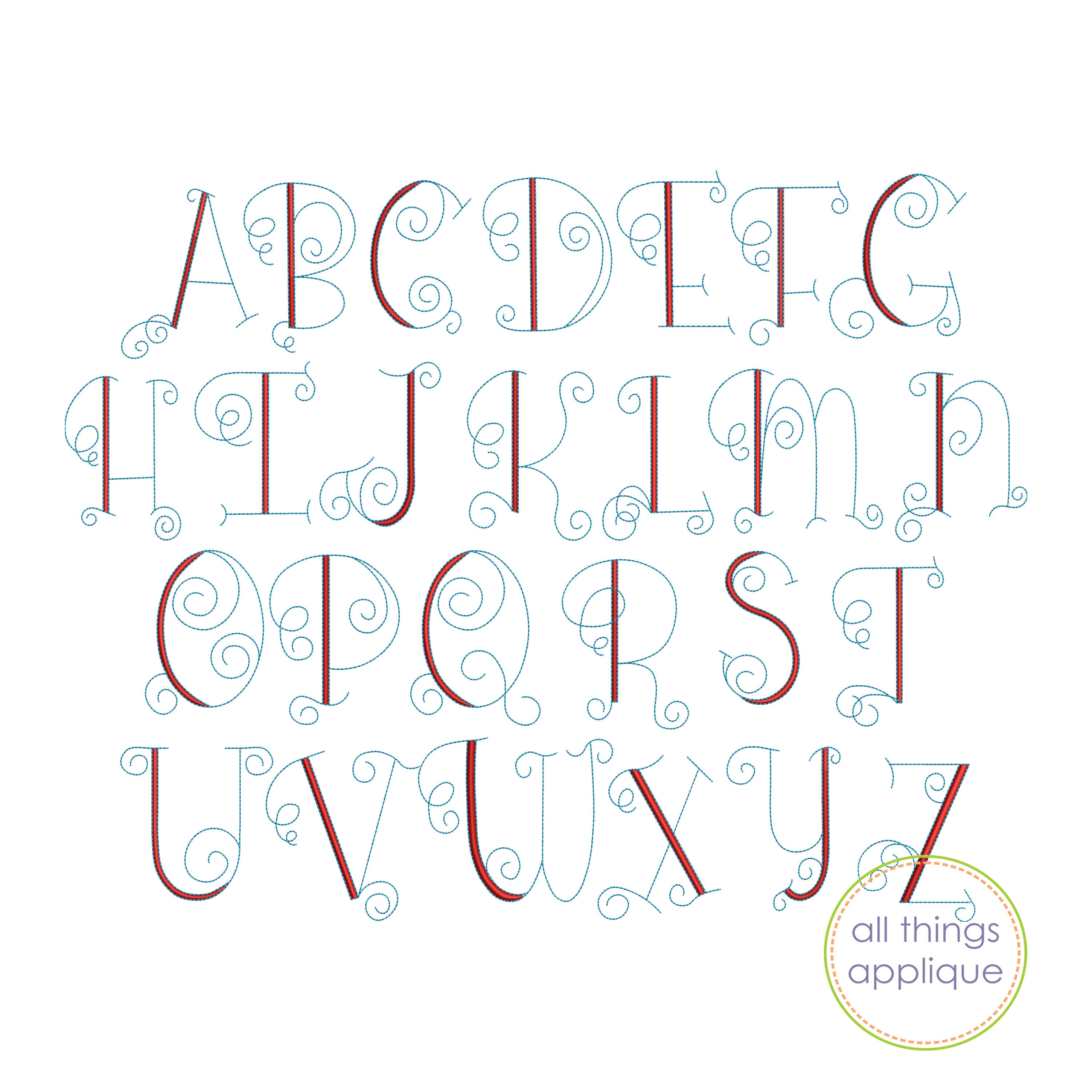 All Things Applique による渦巻き大文字機械刺繍アルファベット