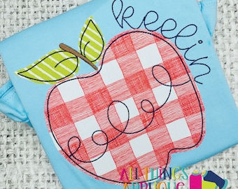 Apple Applique Design - Back to School Machine Embroidery Design - Vintage Stitch - by All Things Applique