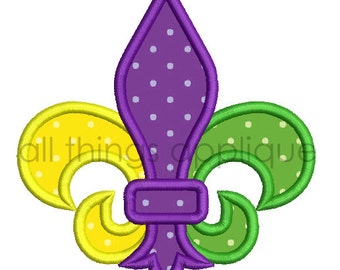 Mardi Gras Applique Design - Fleur de Lis Applique Design - Satin and Bean - 4 Sizes - Machine Embroidery Designs - INSTANT DOWNLOAD