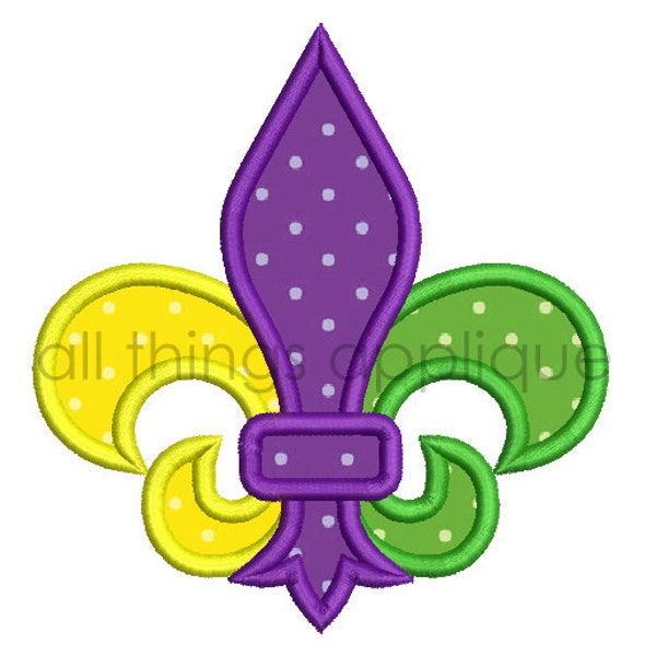 Mardi Gras Applique Design - Fleur de Lis Applique Design - Satin and Bean - 4 Sizes - Machine Embroidery Designs - INSTANT DOWNLOAD