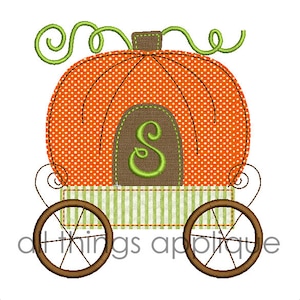 Pumpkin Carriage Bean Stitch Applique Design (#696) - Machine Embroidery Design - INSTANT DOWNLOAD