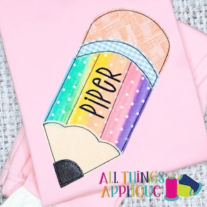Pencil Applique Design for Back to School in Bean Vintage Stitch - By All Things Applique - Machine Embroidery Design