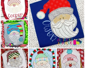 Santa Applique Design Set - 6 Bean Stitch Applique Santa Claus Designs for Christmas - Machine Embroidery Digitized Design