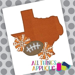 Texas Pom Pom and Football Applique Design - Football Mom Sister Cheerleader Embroidery Design - by All Things Applique