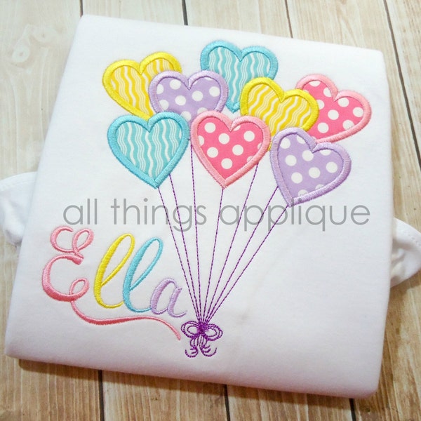 Heart Balloons Applique Design - SATIN Stitch (#597) - Valentine Applique Design - INSTANT DOWNLOAD