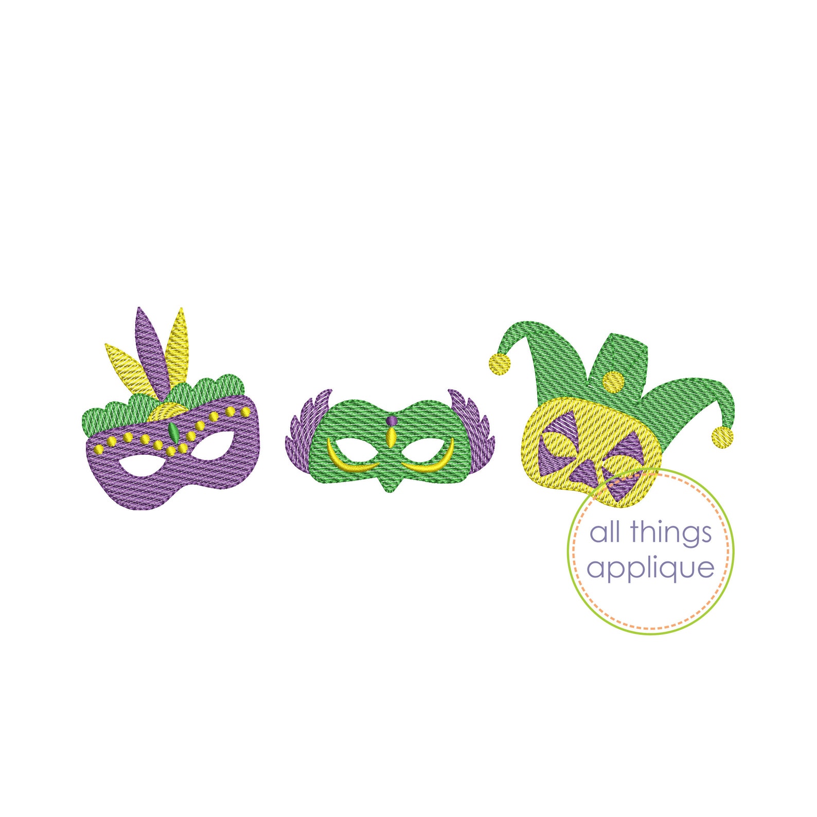 Mardi Gras Trio Sketch Stitch Design - Machine Embroidery - Mardi Gras ...