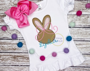Easter Bunny Applique Design with Satin Stitch Bow - Bean Stitch Easter Applique Design for Machine Embroidery by All Things Applique