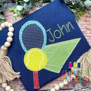 Tennis Court Machine Embroidery Design - Applique Tennis Court with Tennis Racket and Tennis Ball Bean Stitch Applique Design